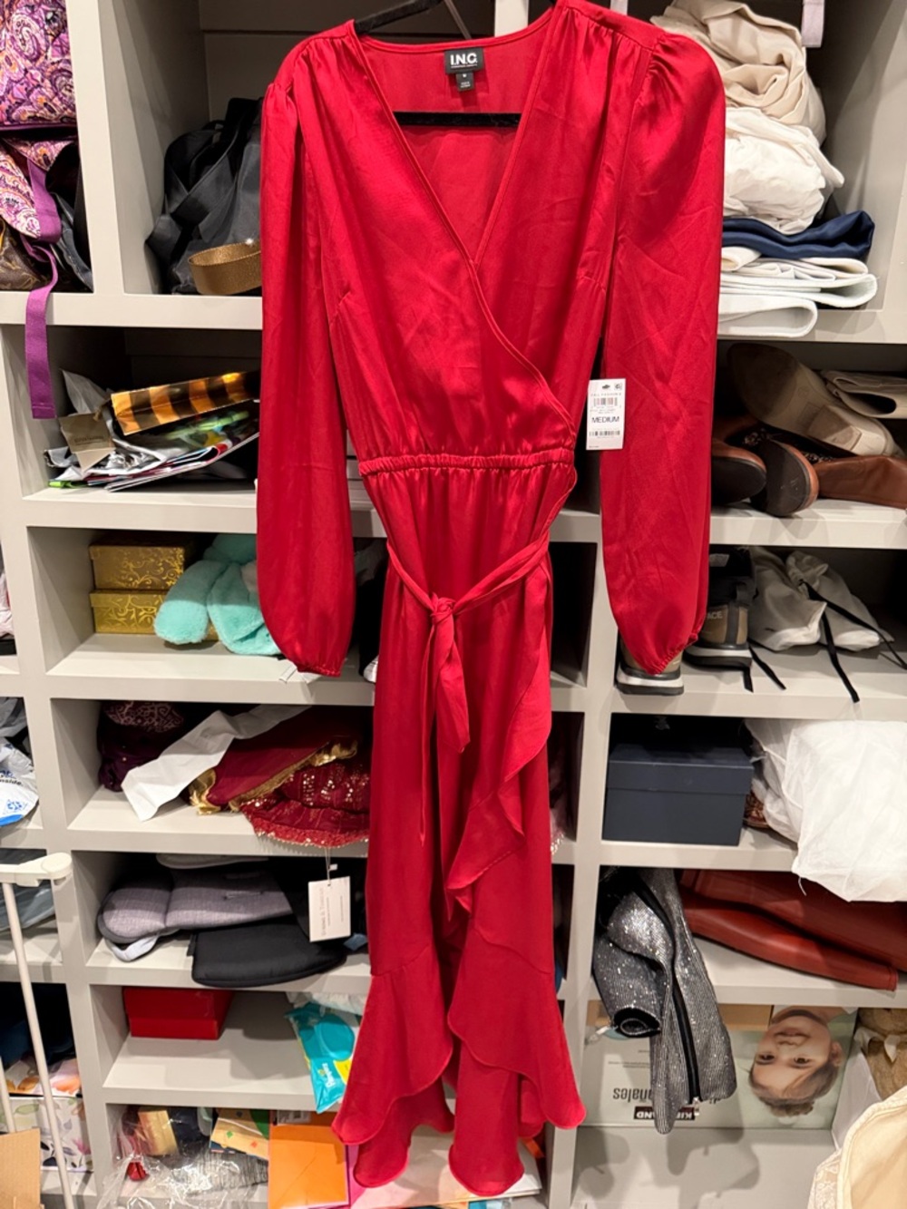 INC International Concepts Bright Red Maxi Dress with Ruffle Details